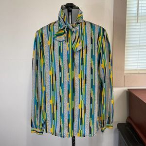 Vintage 70s 80s Weathervane Secretary Tie Neck Bow Blouse Size 6